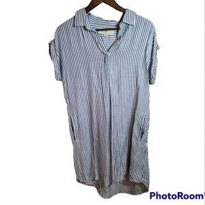 Thread & Supply Womens Striped Shirt Dress with Pockets blue & white Sz Small
